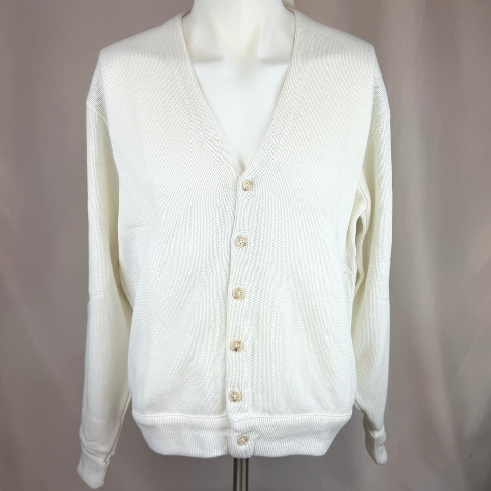 NWT Vintage BOTANY 500 Mens (L) Cardigan Knit V-Neck Ivory Sweater Grandpa USA